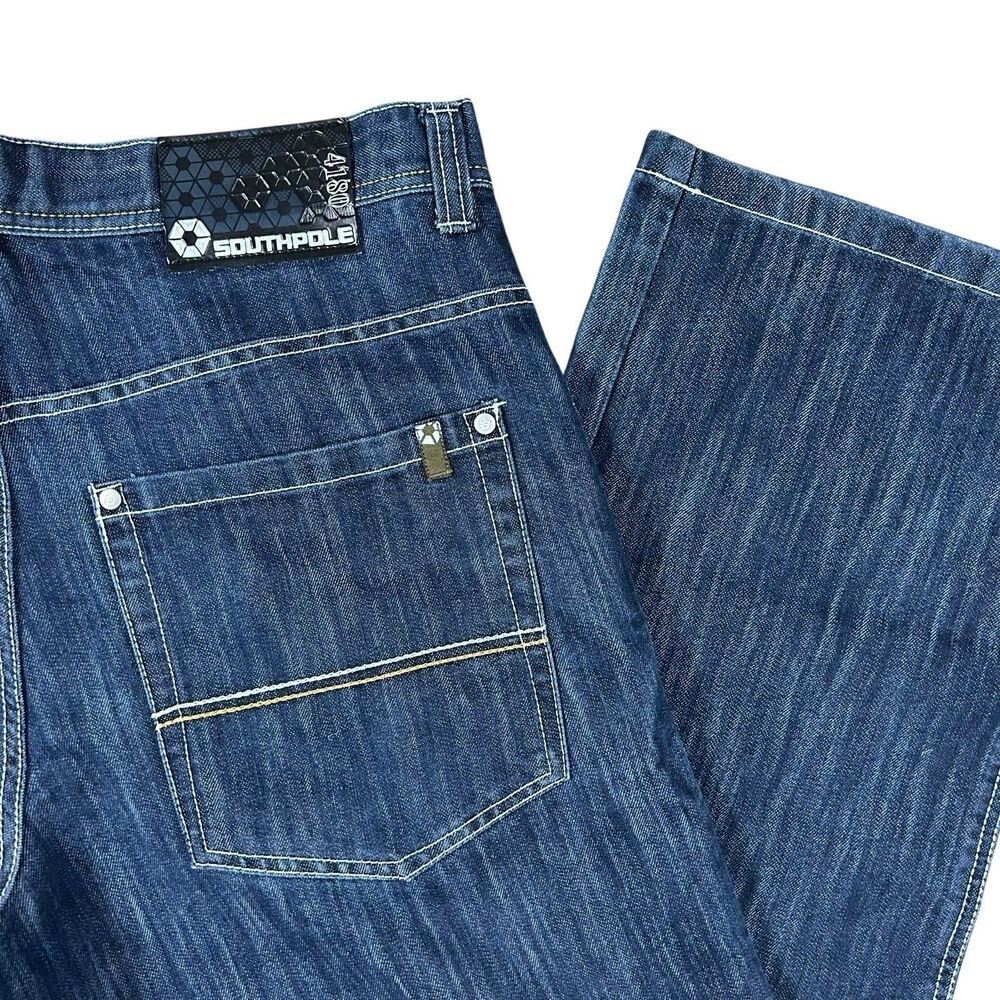 Southpole Denim Jeans Mens 36x32 Blue Faded Y2K Baggy Wide Leg Skater Hip Hop